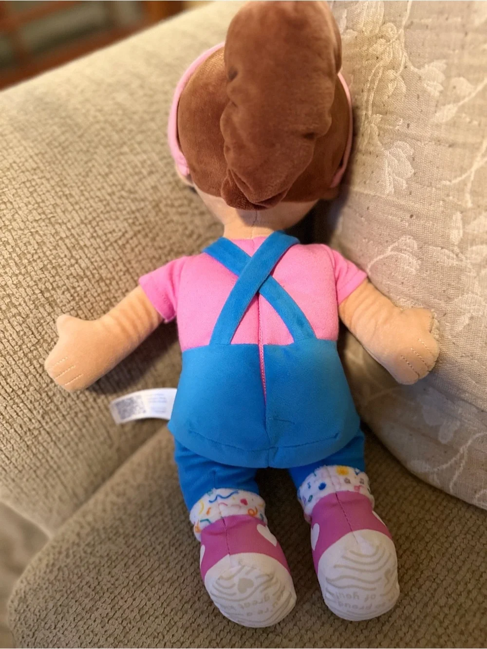 Plush Doll in Pink & Blue Overalls - Kids Toy